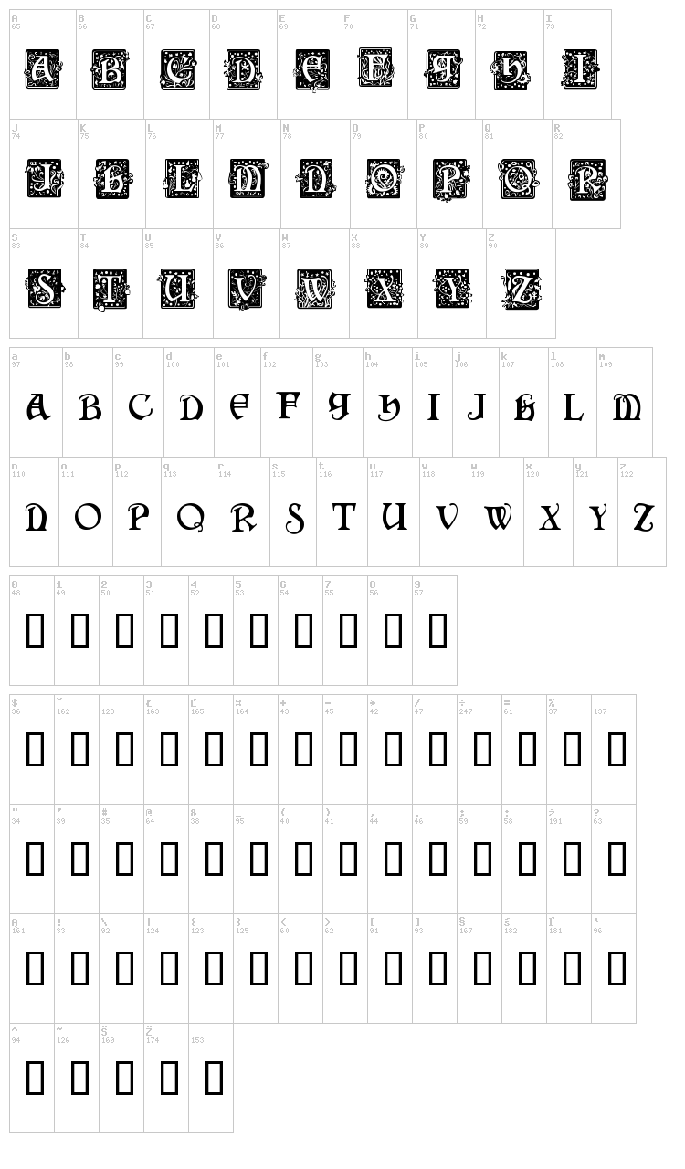 Square Caps font map