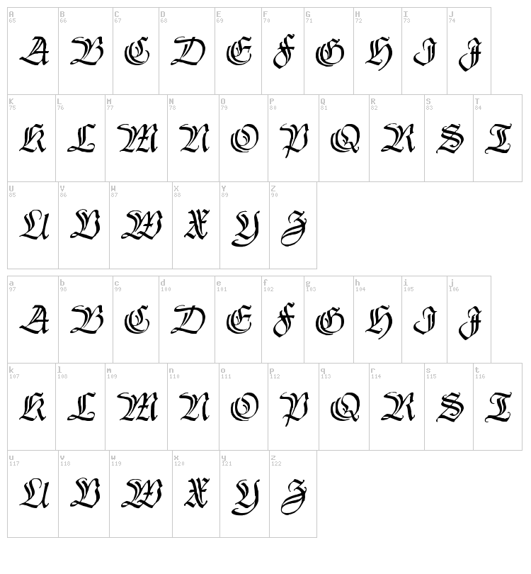 Thannhaeuser Zier font map