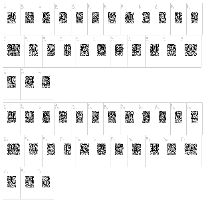 Unger-Fraktur Zierbuchstaben font map