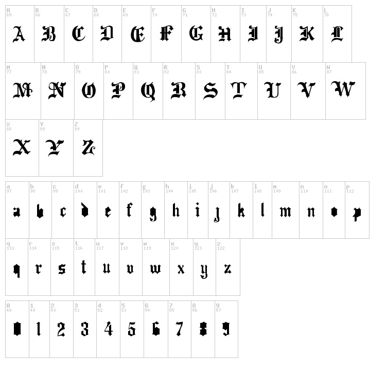 Drama Type font map