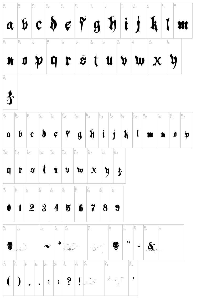 Hacjiuza font map