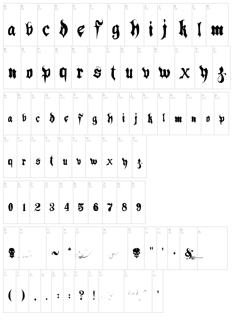 Hacjiuza font map