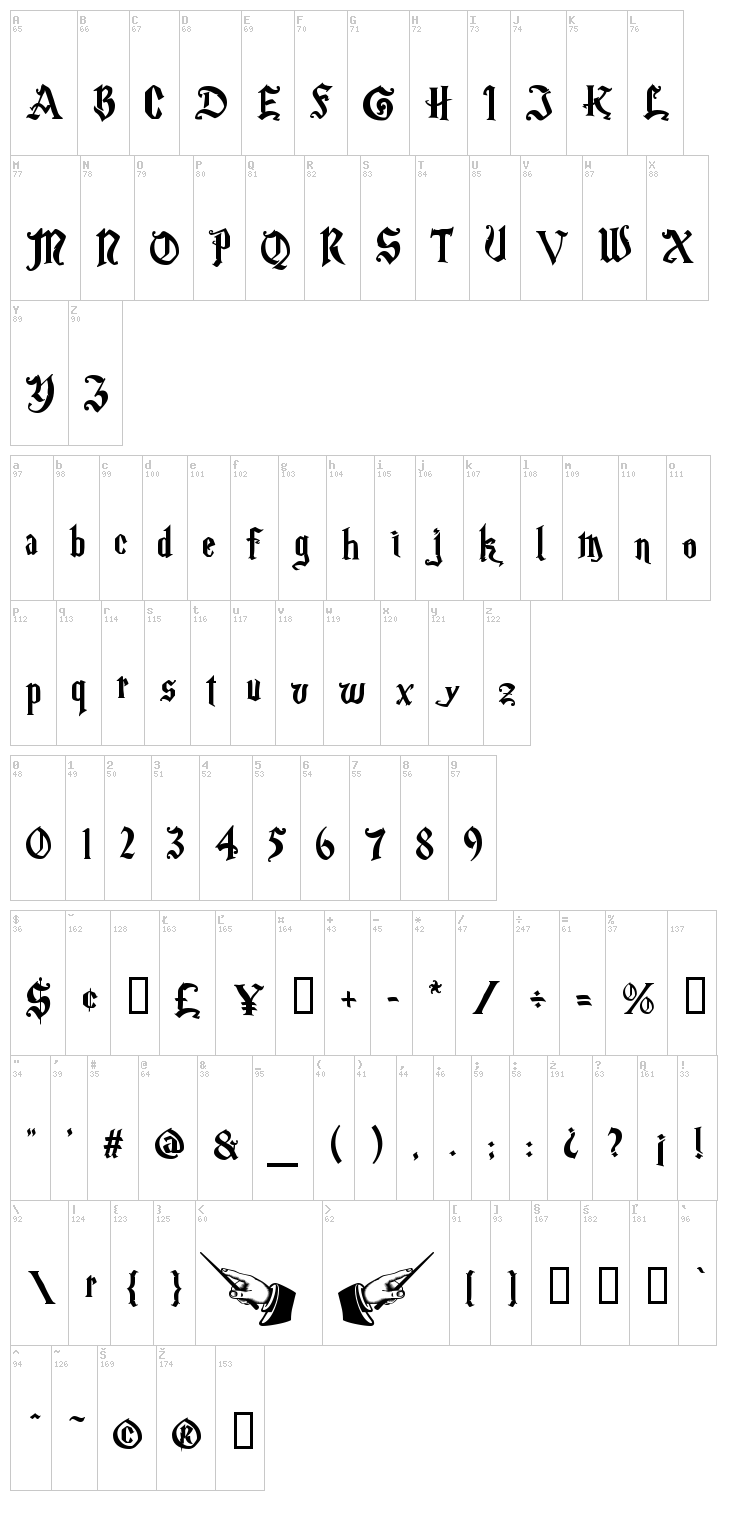 Magic School font map