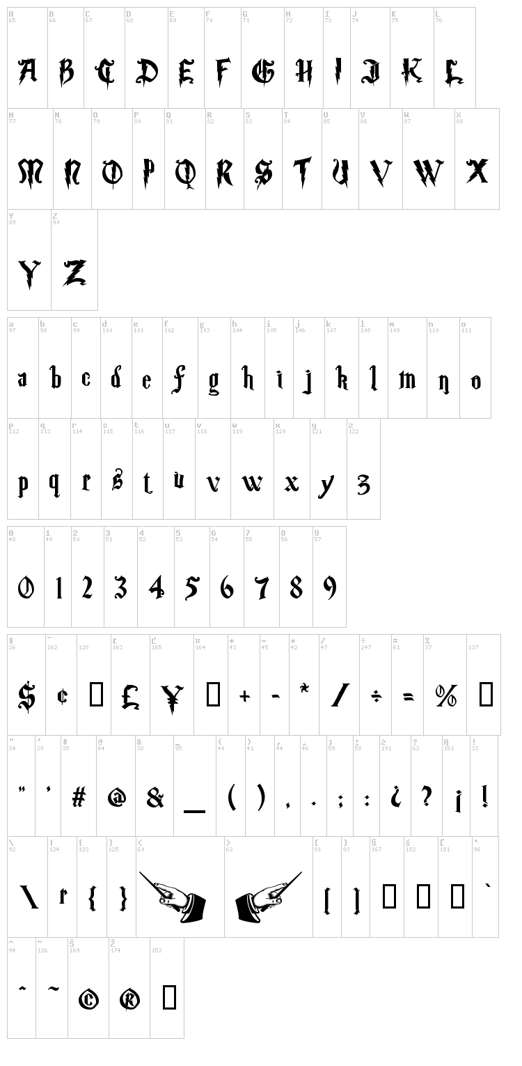 Magic School font map