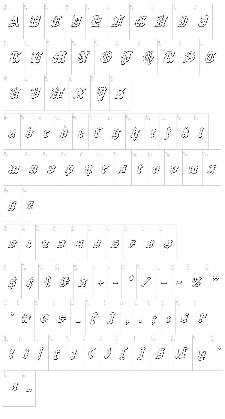 Quest Knight font map