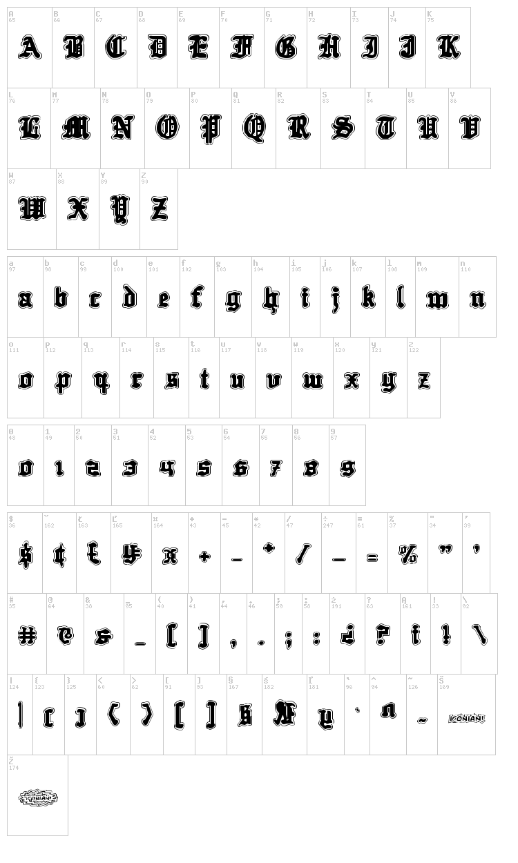 Quest Knight font map