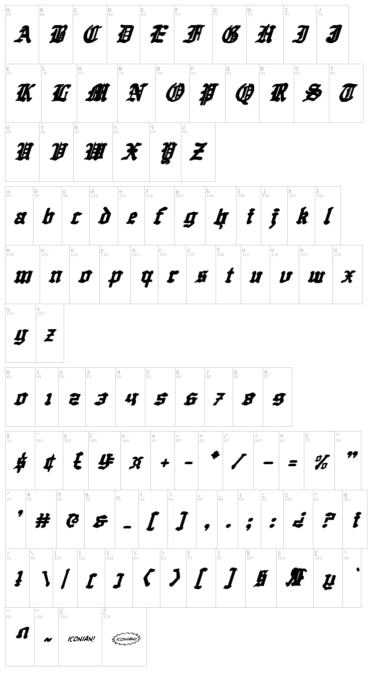 Quest Knight font map