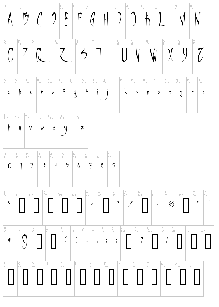 Vampiress font map