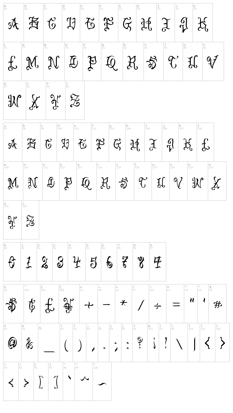 VTC Bad Englisch One font map
