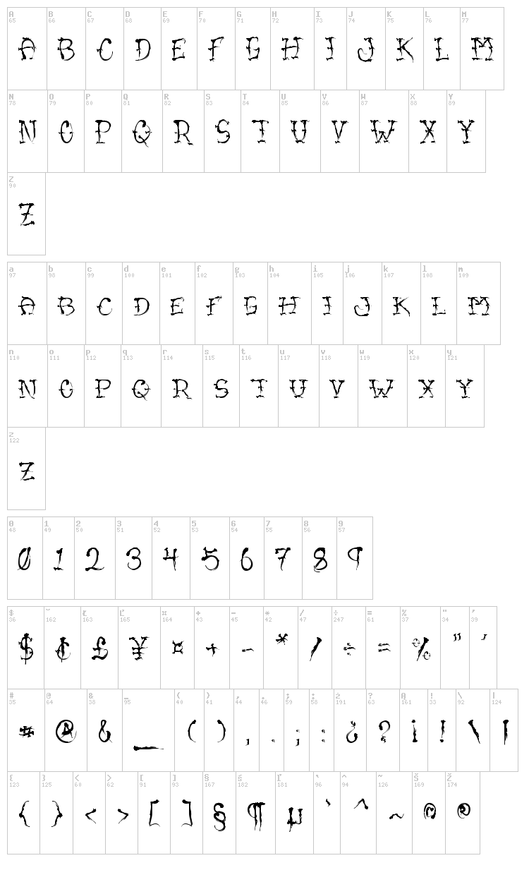 VTC Sumi Slasher One font map
