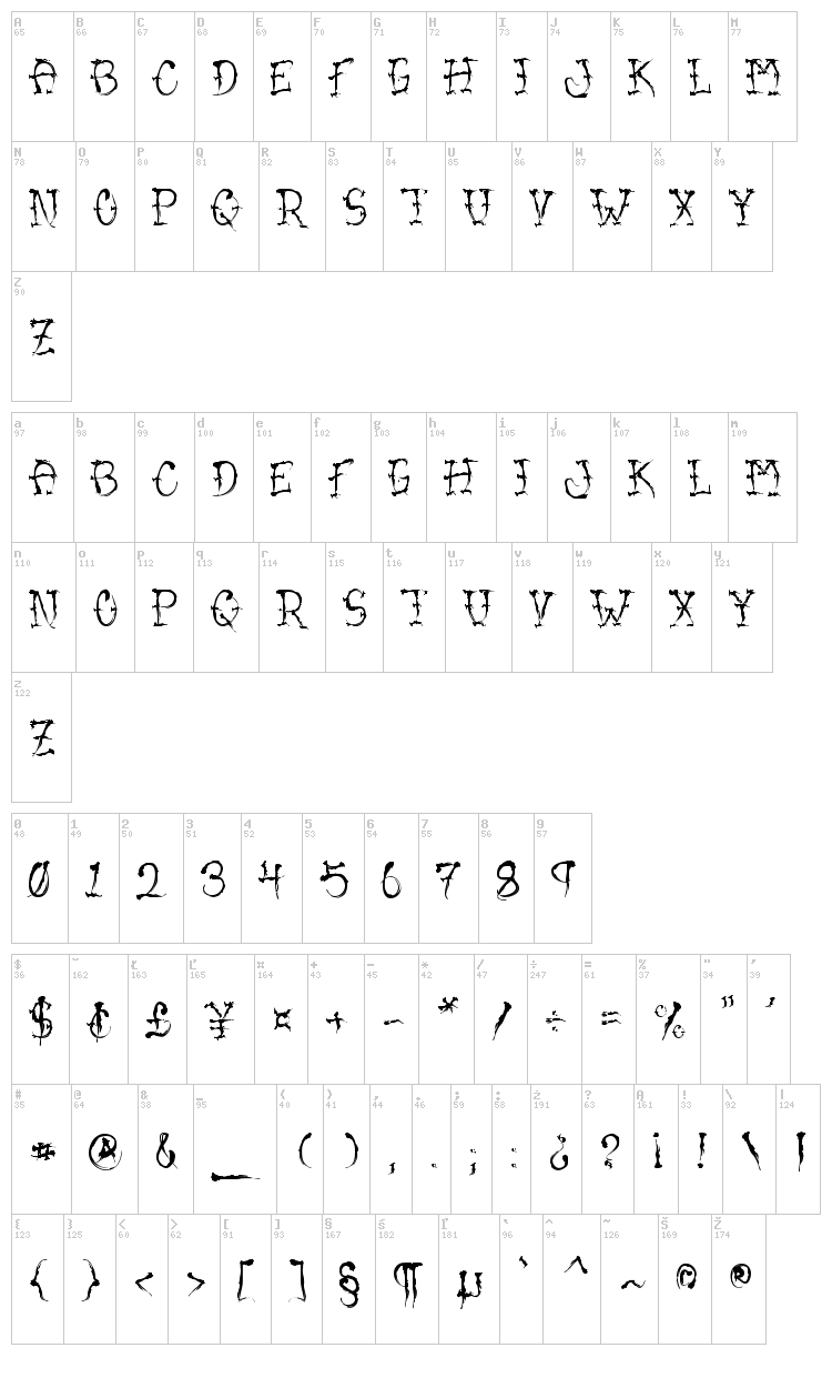 VTC Sumi Slasher One font map