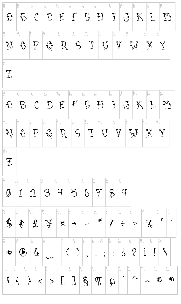 VTC Sumi Slasher One font map
