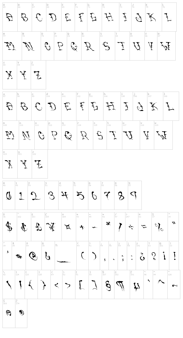 VTC Sumi Slasher One font map