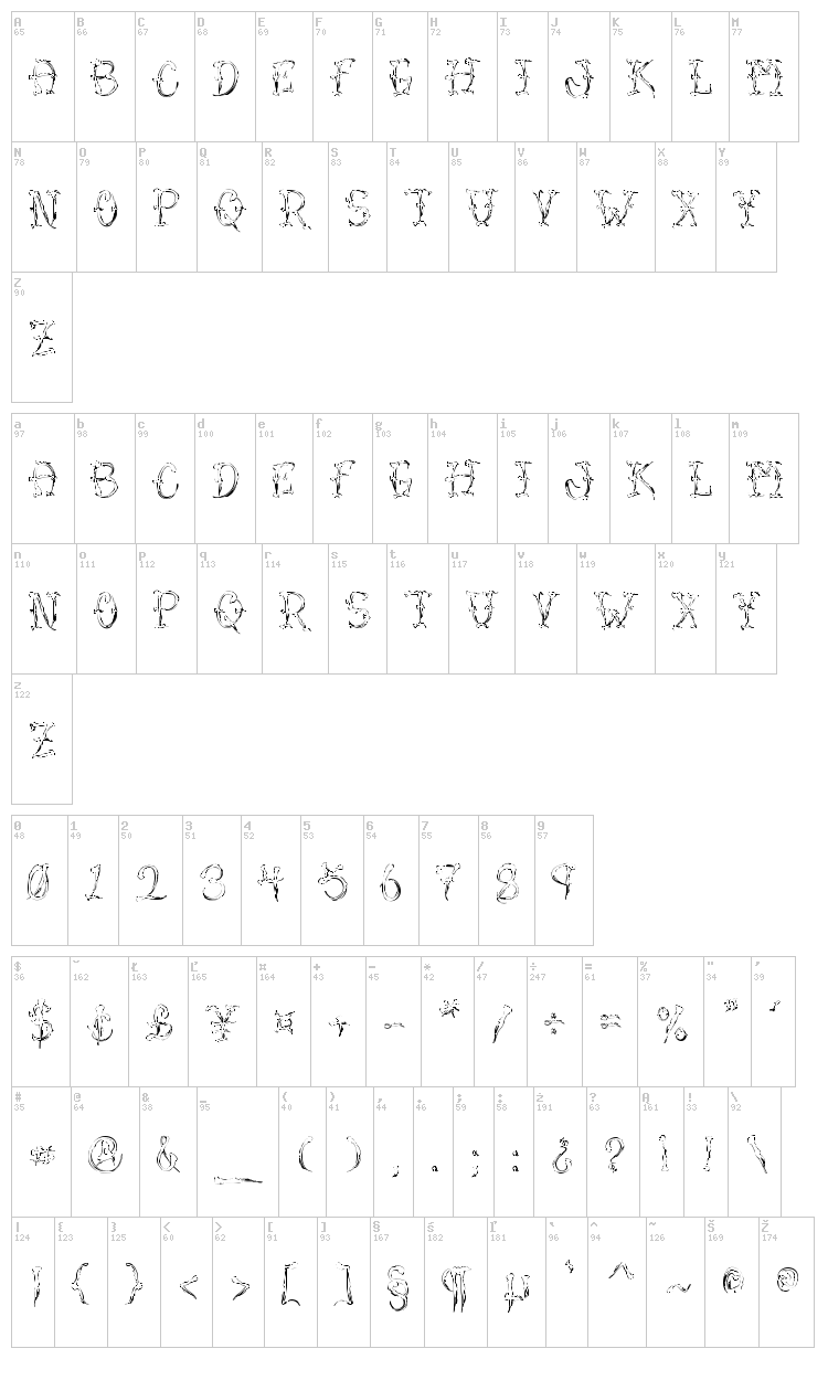 VTC Sumi Slasher One font map