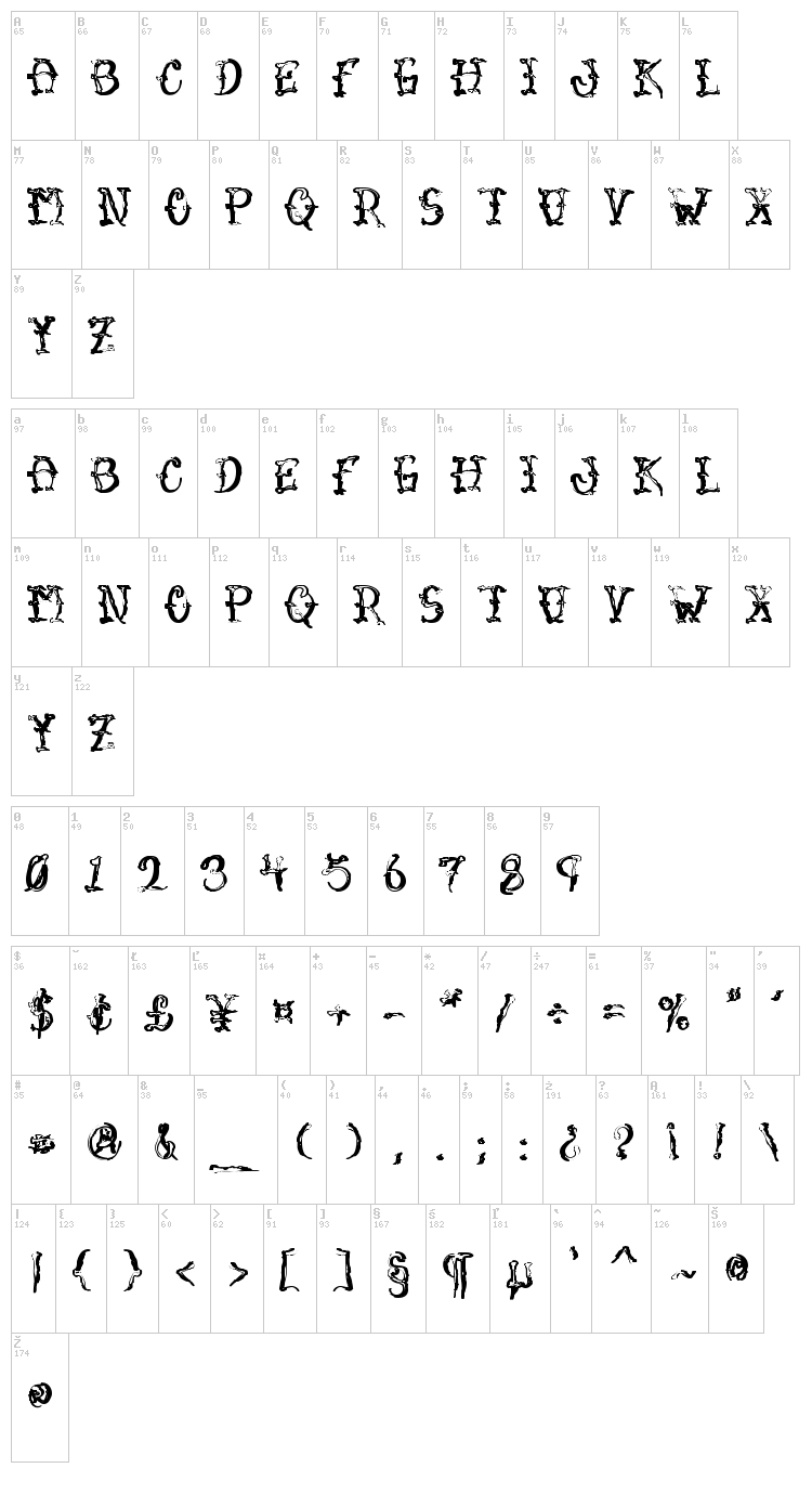 VTC Sumi Slasher One font map