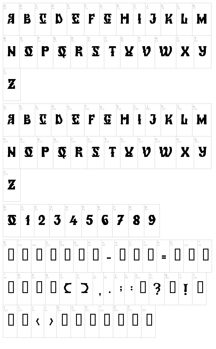 Zamolxis VI font map