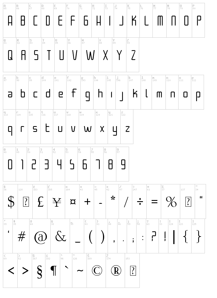 Architek font map