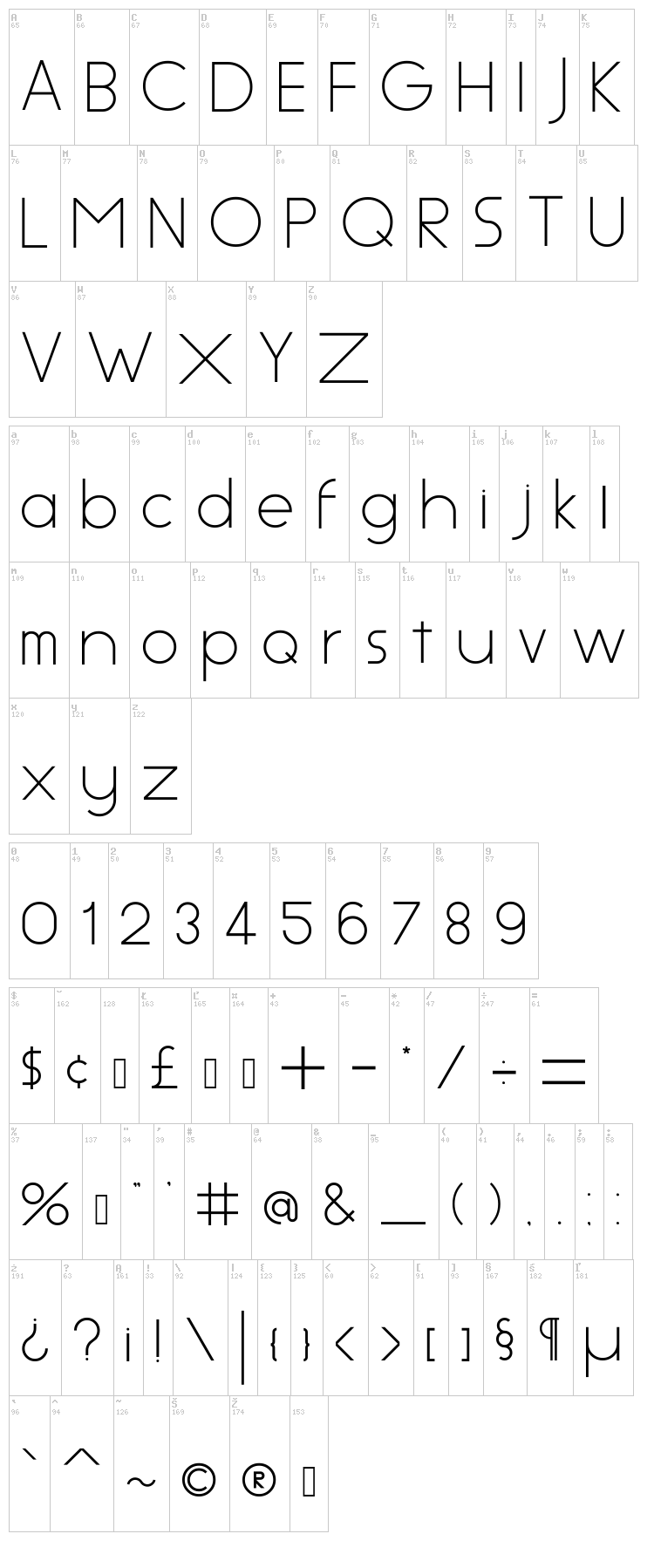 Aspex font map