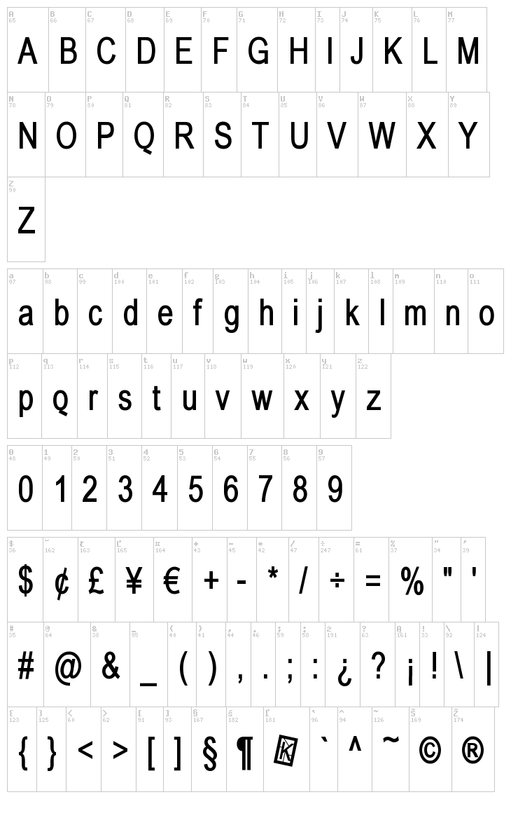 Babel Sans font map