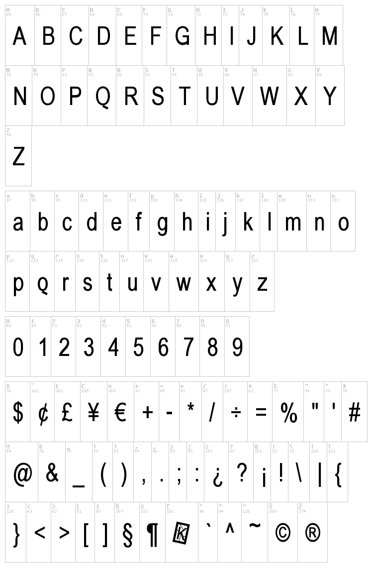 Babel Sans font map