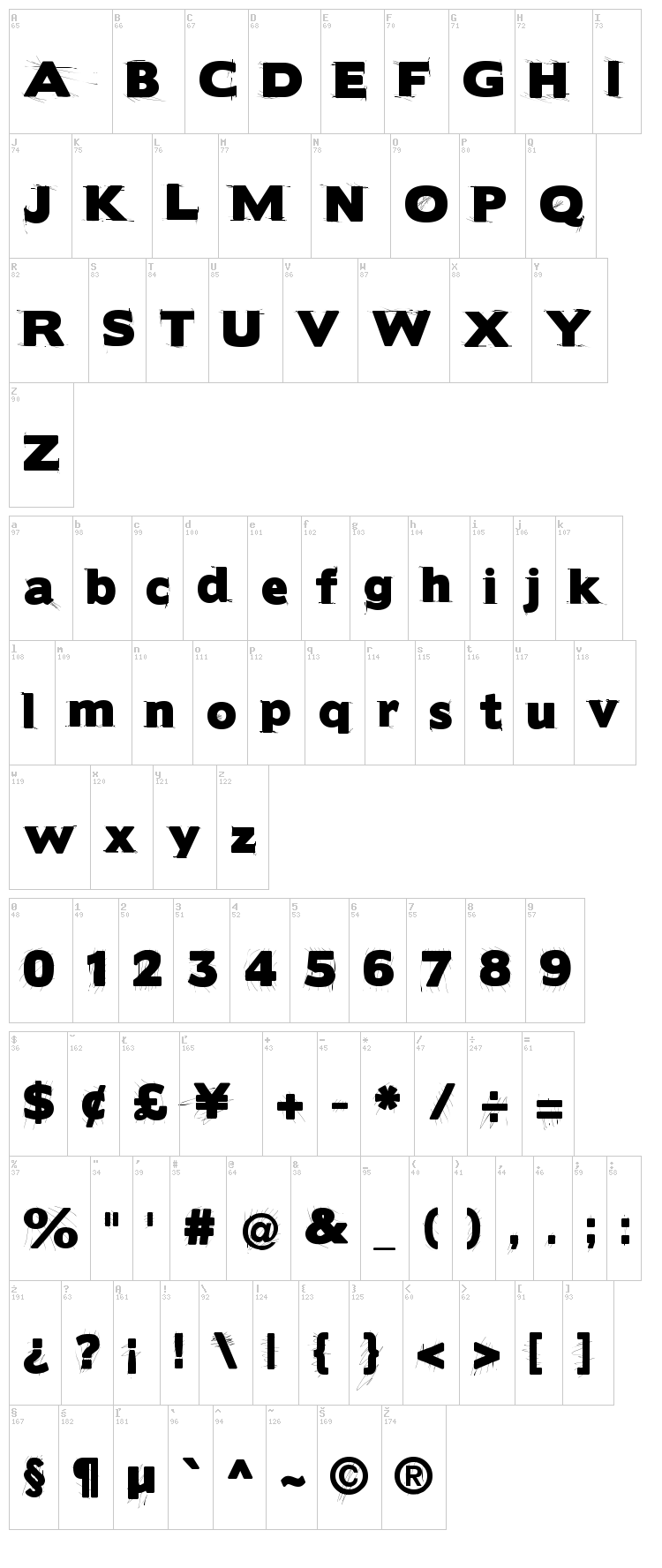 Boris Black Bloxx font map
