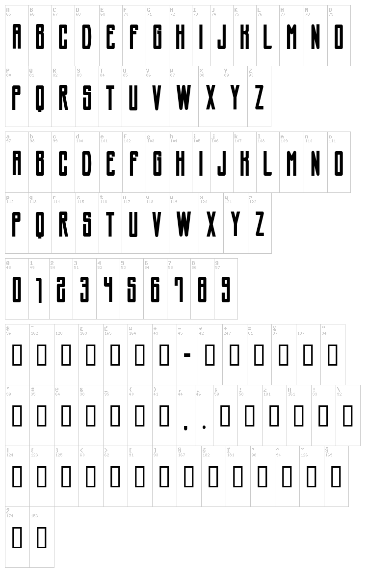 CF Showbizz font map