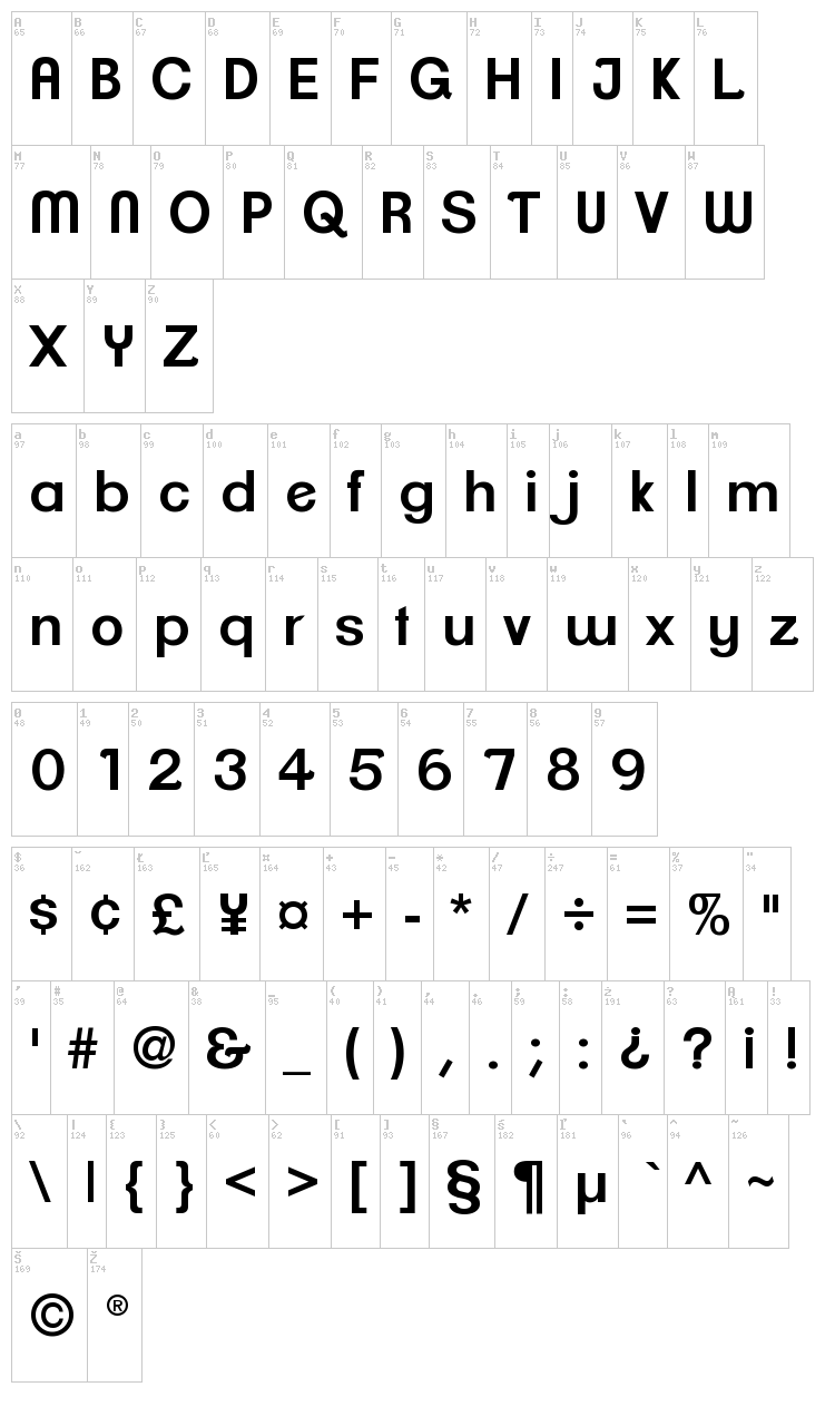 Clemente font map