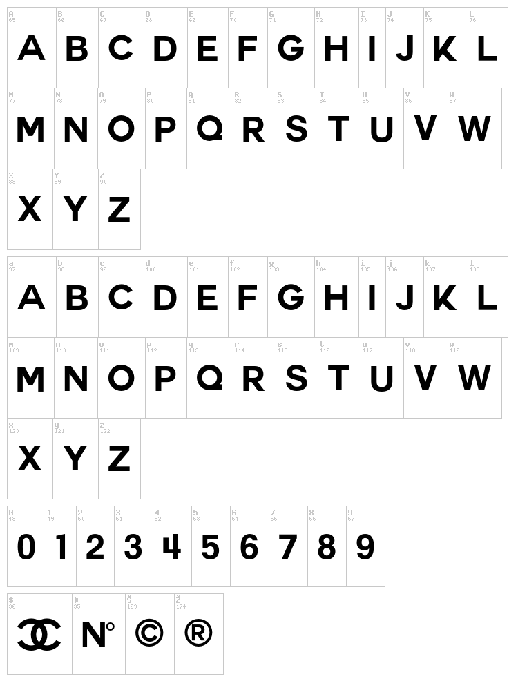 Couture font map
