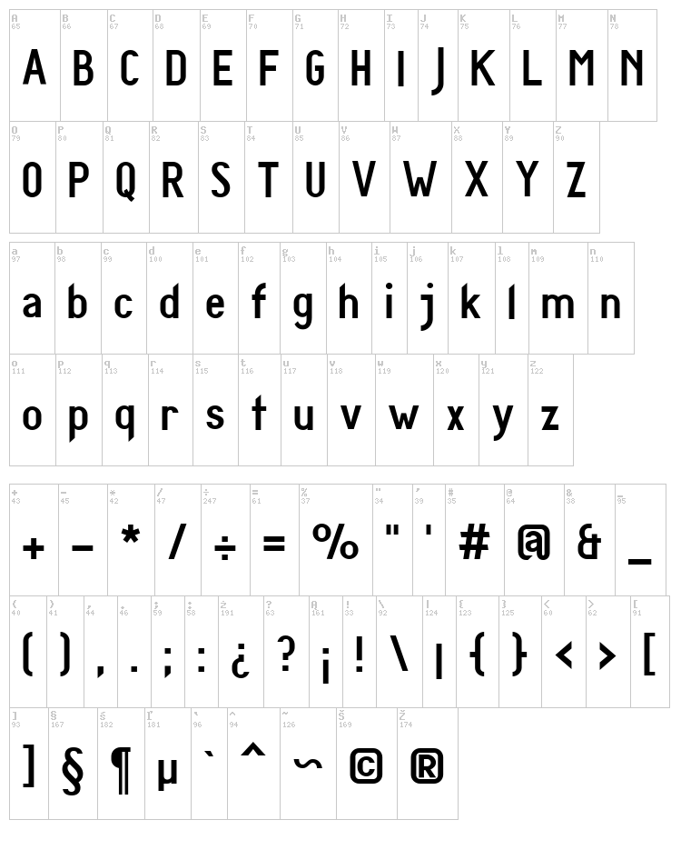 Diamante font map