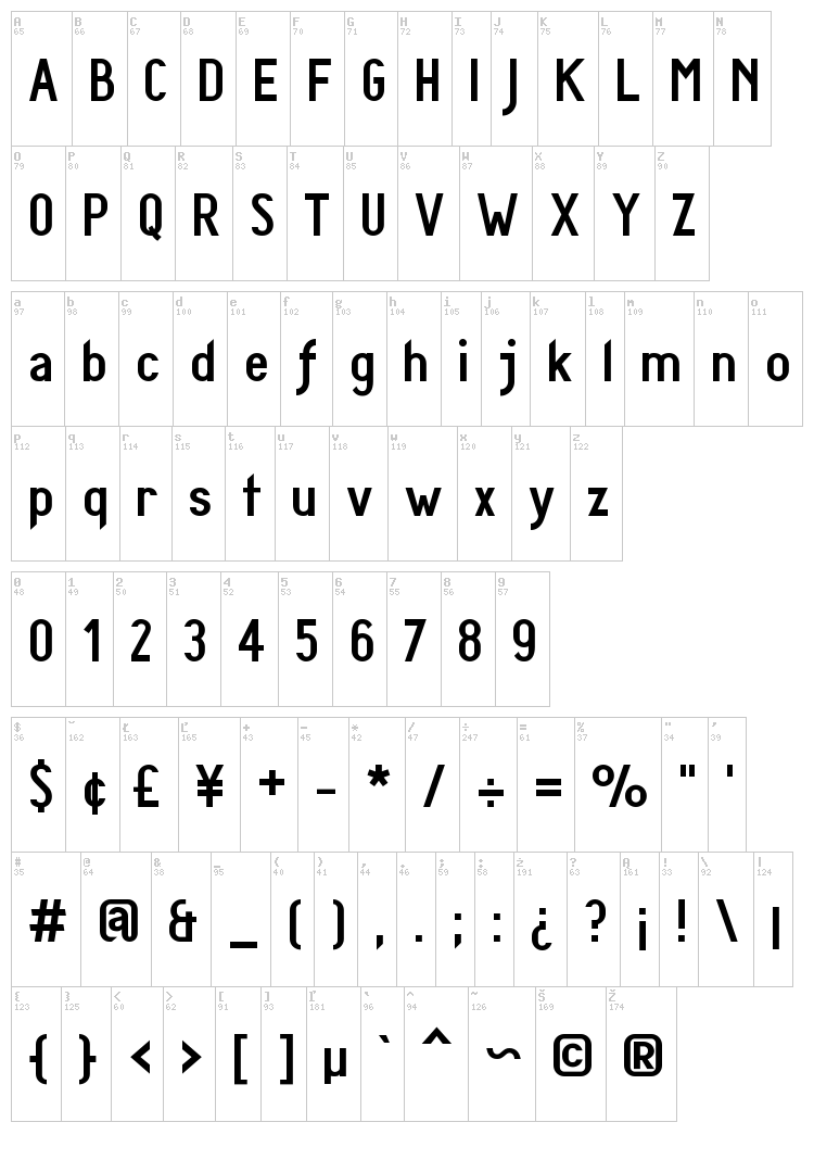 Diamante font map