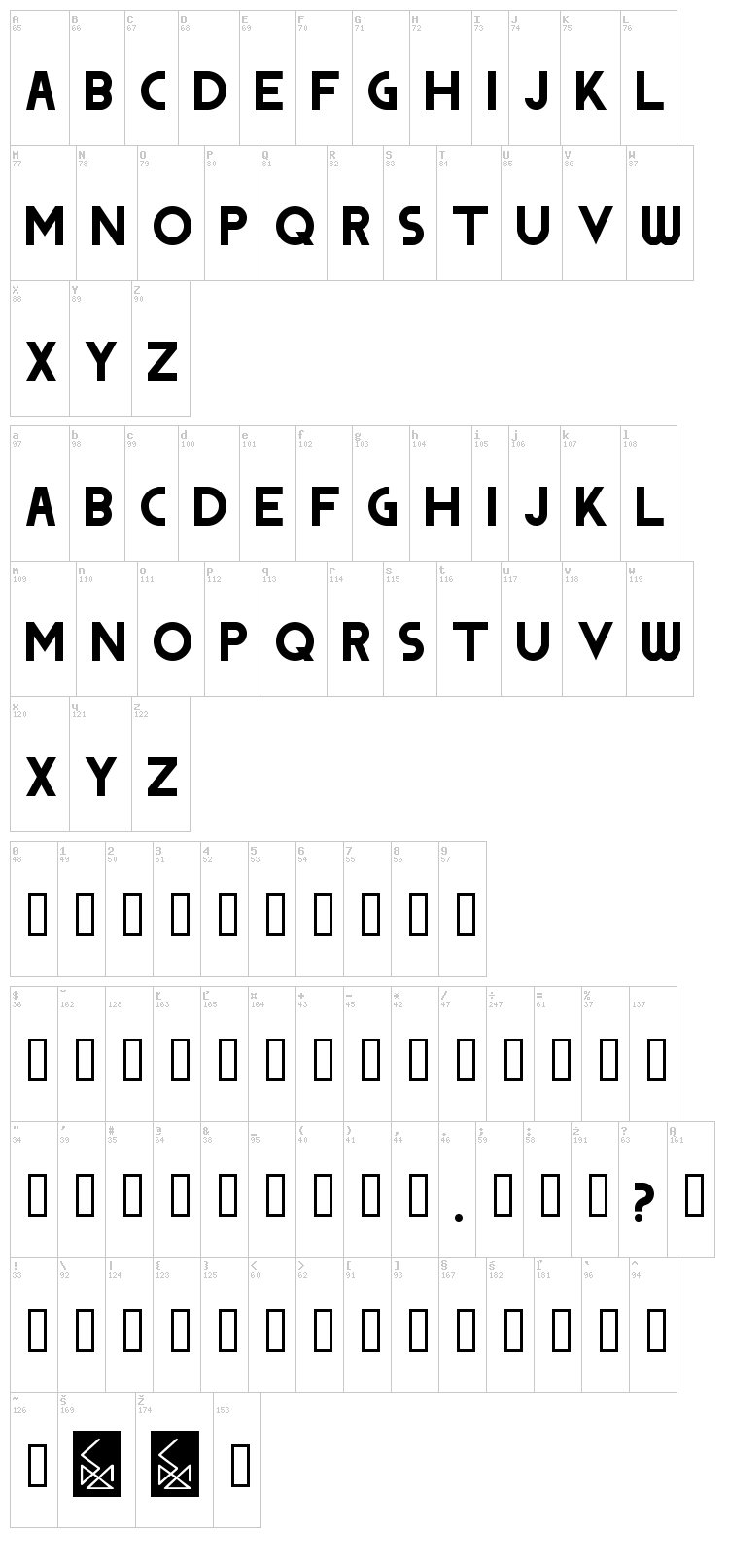 Dodge font map