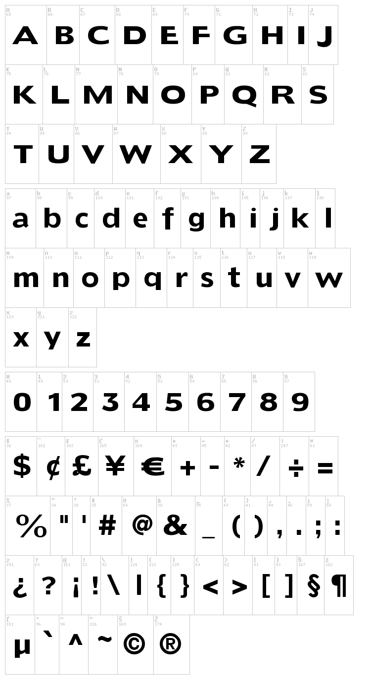 Dorado Headline font map