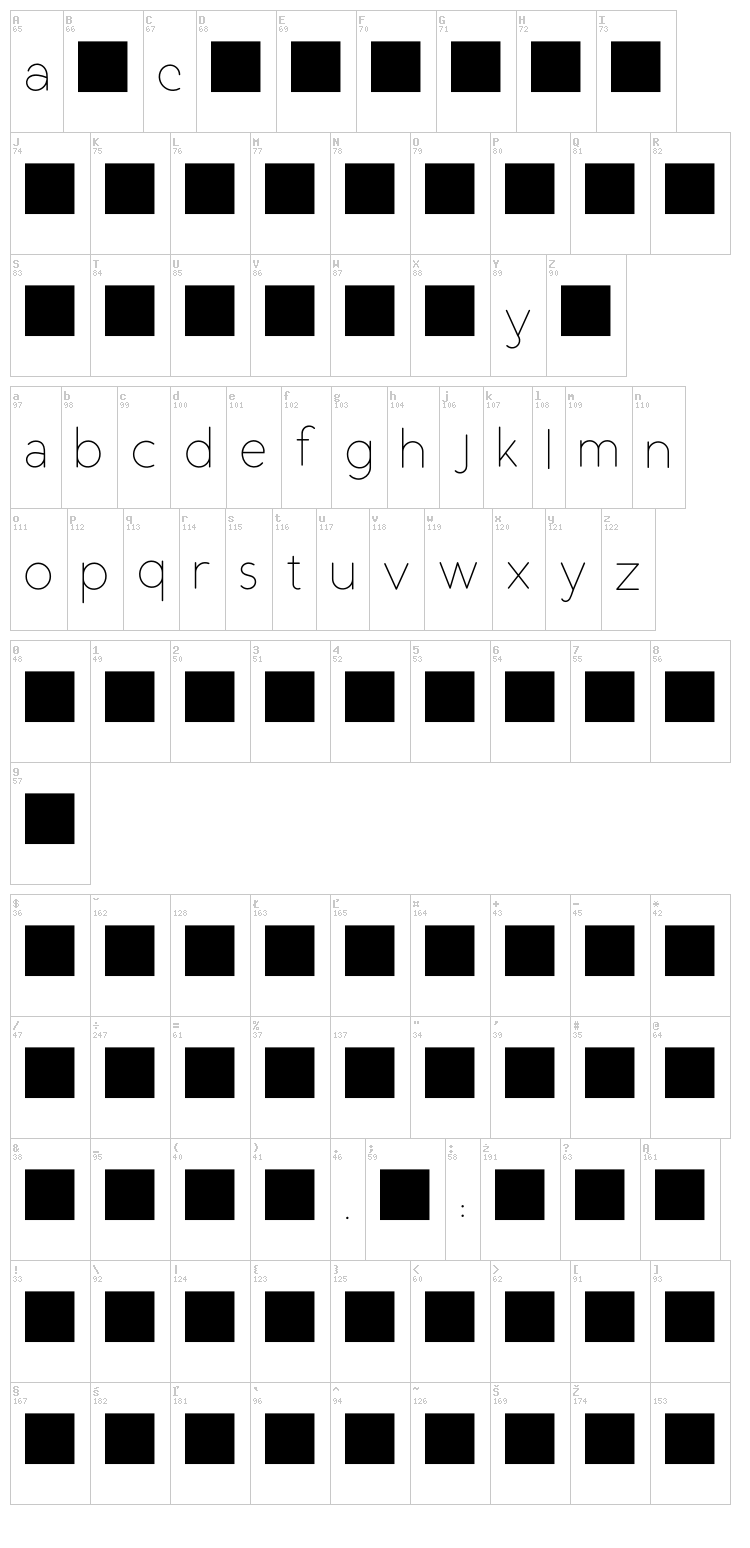 Duase Light Display font map