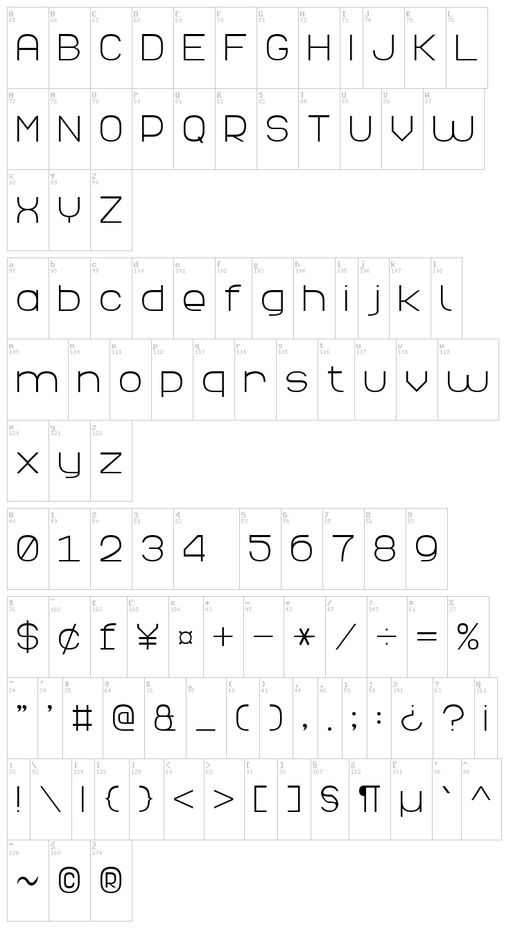 Elegant Line 7 font map