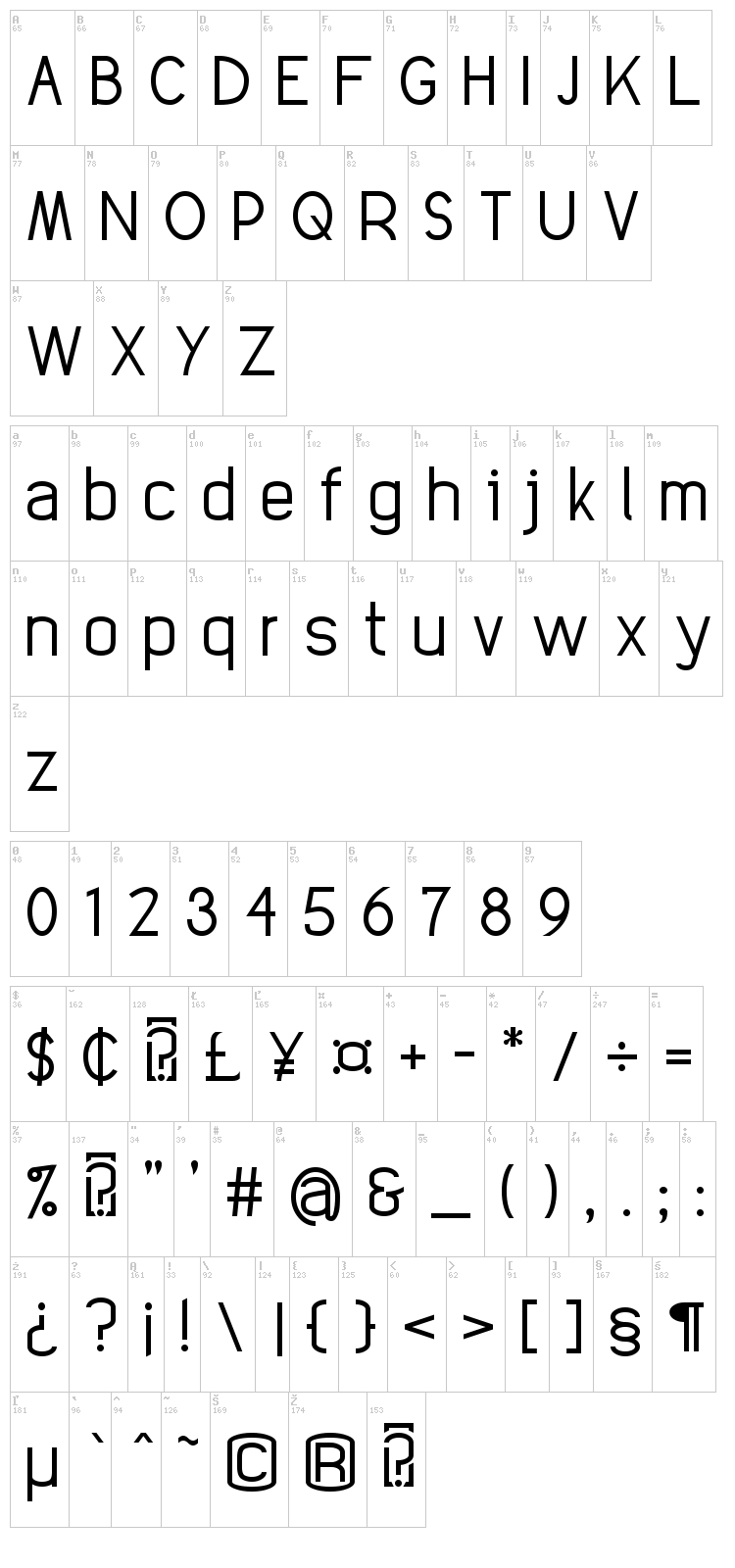 Elegan Tech font map