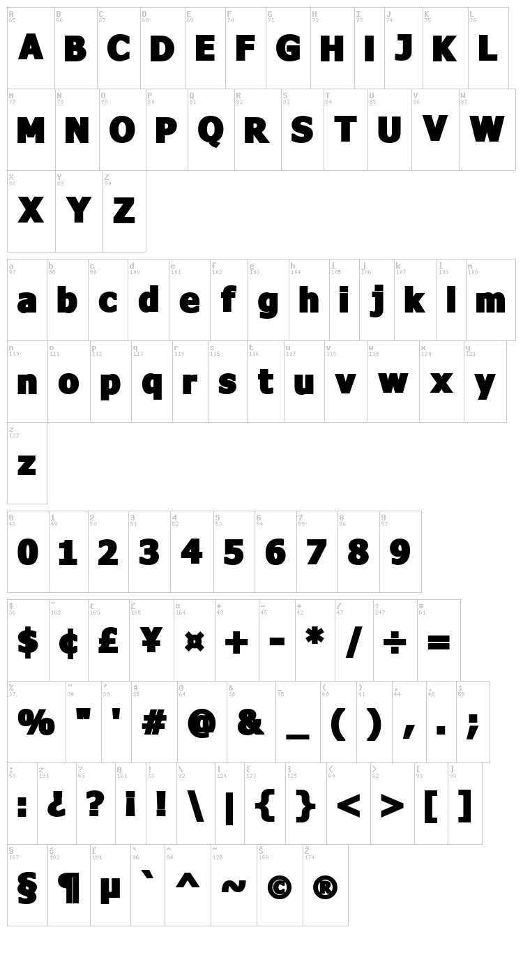 Fava Black font map
