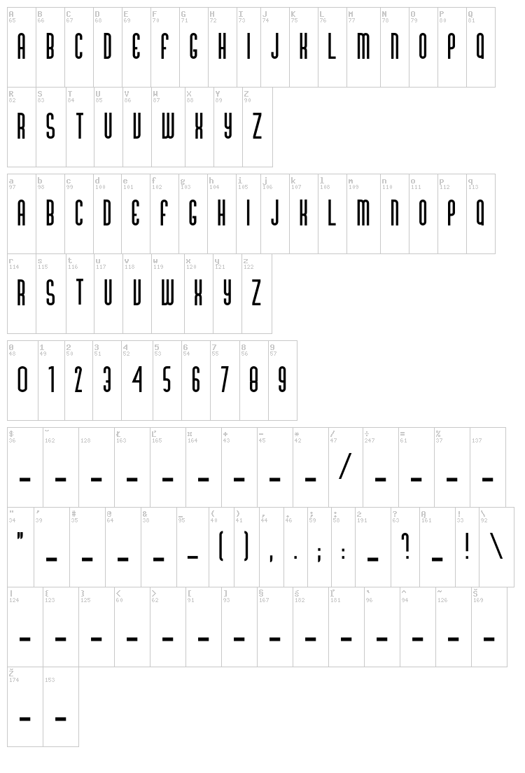 Gabba All Caps font map