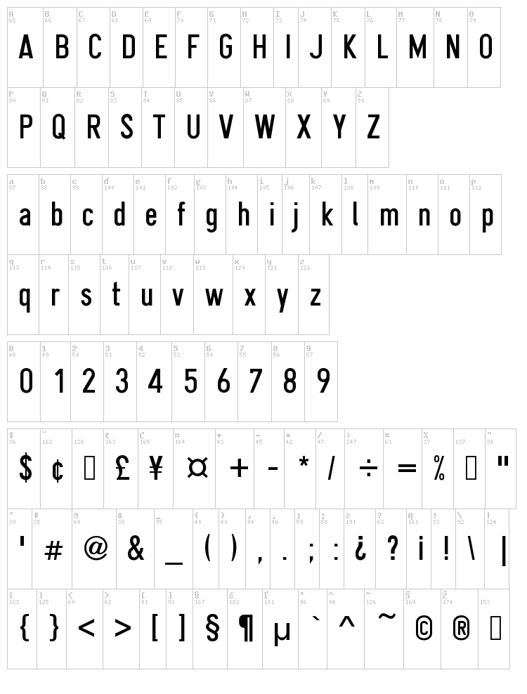 Gliscor Gothic font map