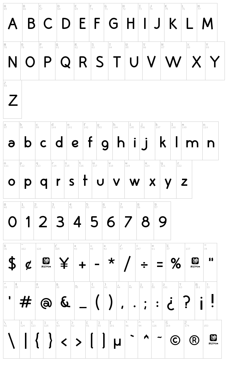 Huelic font map