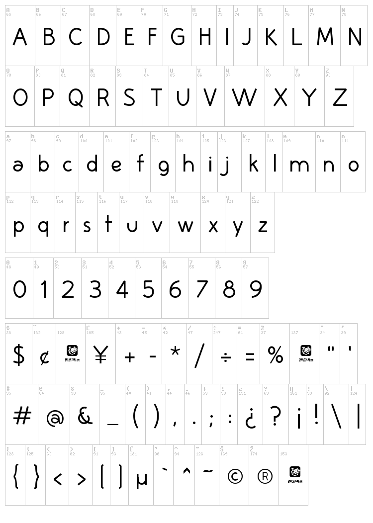 Huelic font map