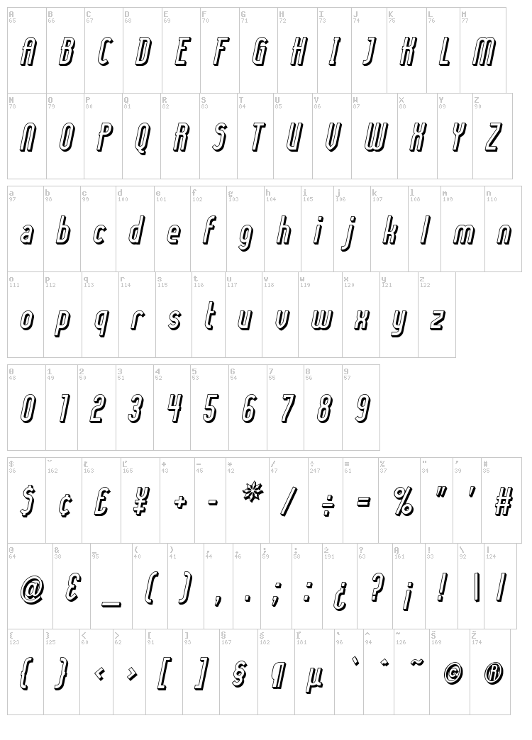 Lady Ice font map