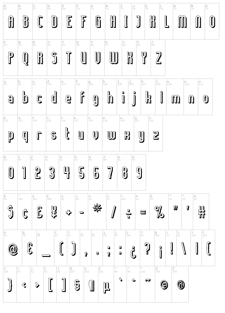 Lady Ice font map