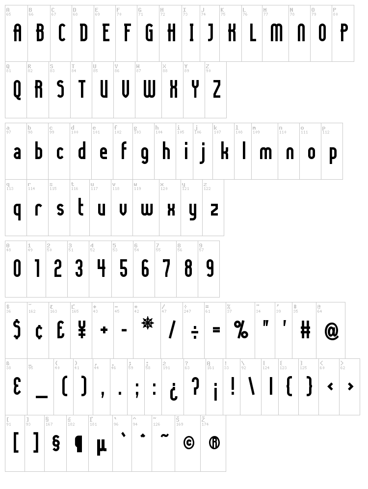 Lady Ice font map