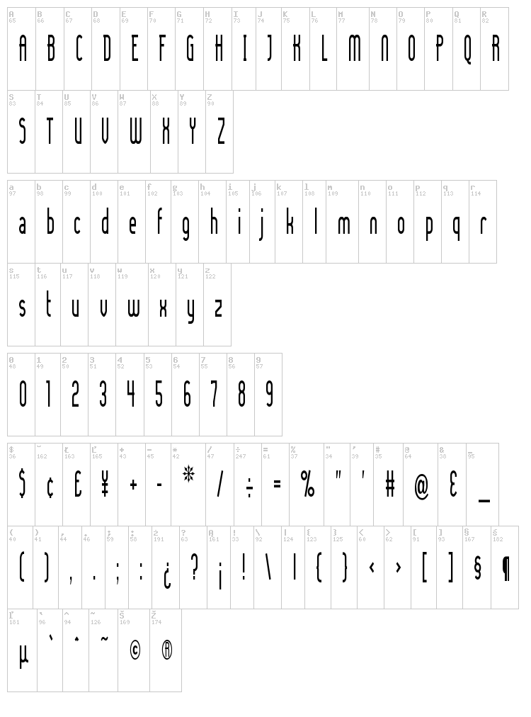 Lady Ice font map