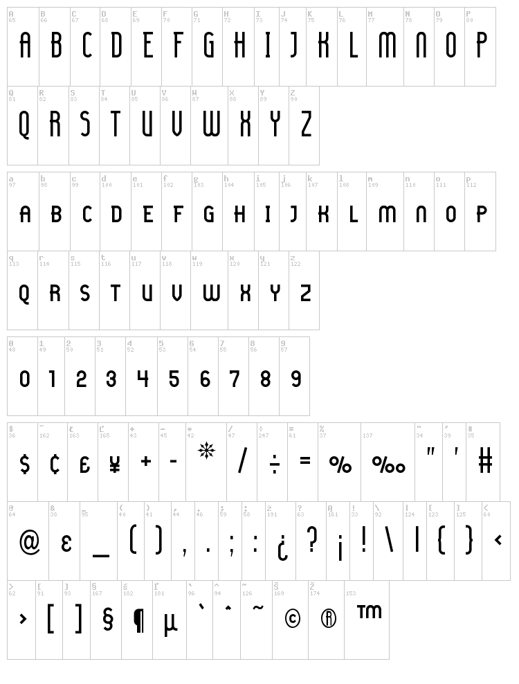 Lady Ice font map