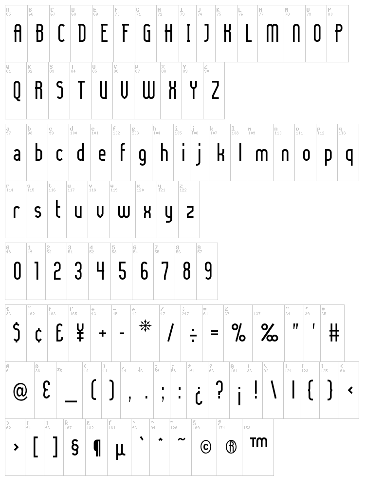Lady Ice font map