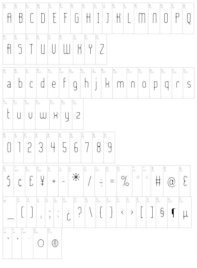 Lady Ice font map
