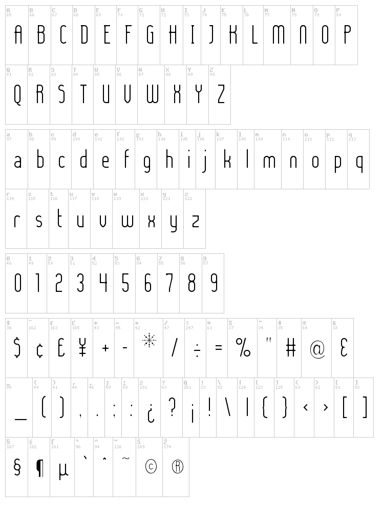 Lady Ice font map