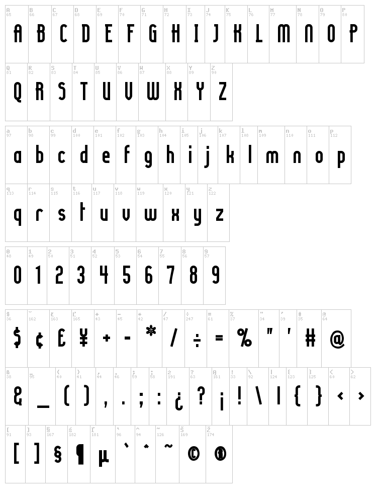 Lady Ice font map