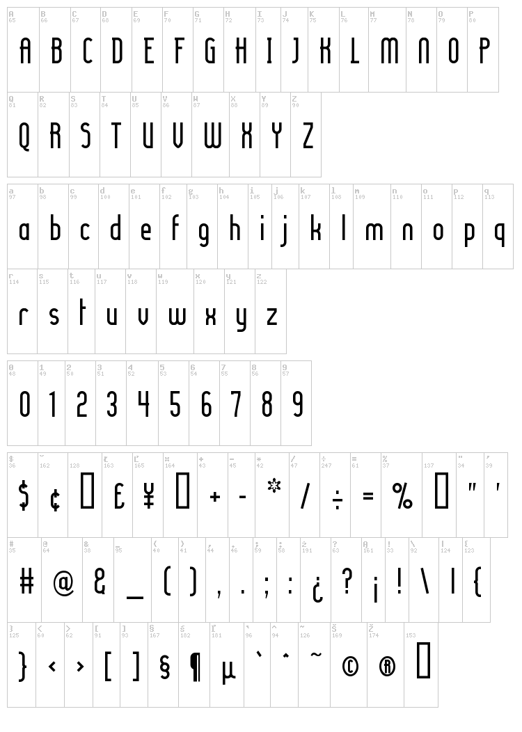 Lady Ice font map